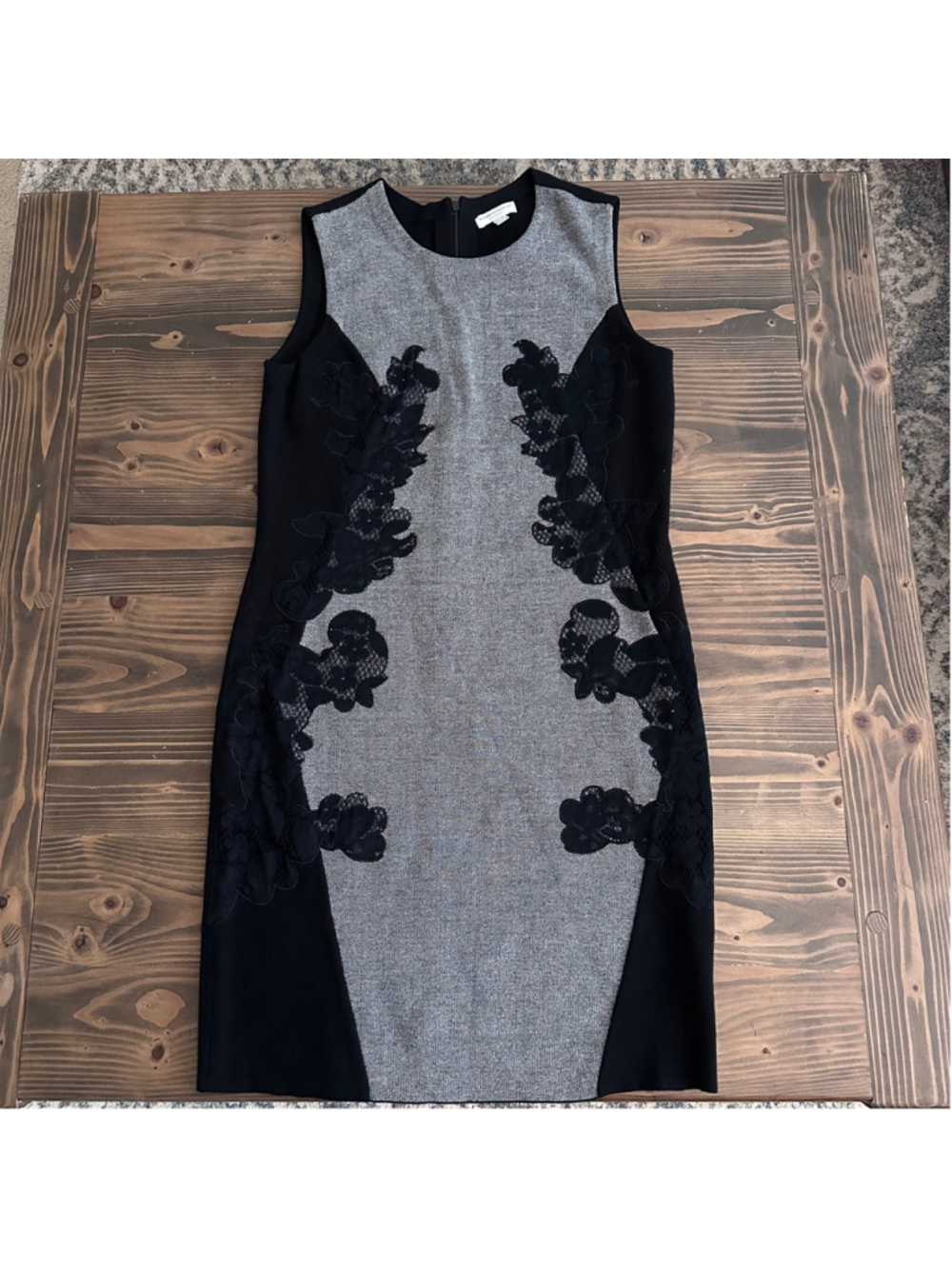 Katherine Barclay Black Gray Lace Dress L Sleeveless - Picture 2 of 11